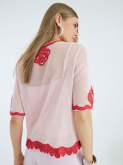 River Island Pink Mesh Broderie Shell Top - Image 2 of 4