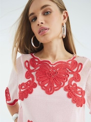 River Island Pink Mesh Broderie Shell Top - Image 3 of 4