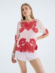 River Island Pink Mesh Broderie Shell Top - Image 4 of 4