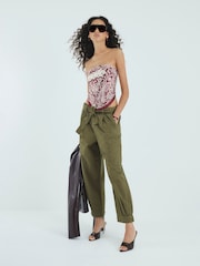 River Island Green Khaki Belted Barrel Trousers - Image 1 of 4
