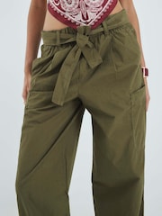 River Island Green Khaki Belted Barrel Trousers - Image 2 of 4