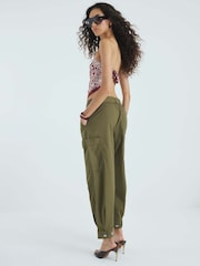 River Island Green Khaki Belted Barrel Trousers - Image 3 of 4