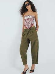 River Island Green Khaki Belted Barrel Trousers - Image 4 of 4