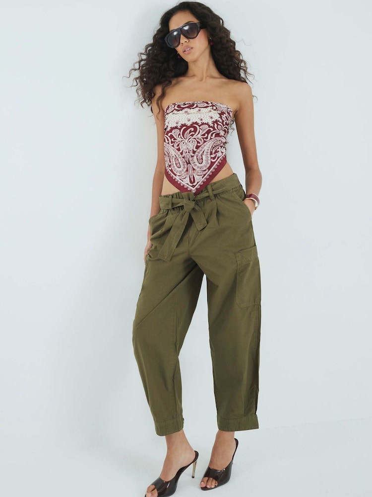 River Island Green Khaki Belted Barrel Trousers - Image 4 of 4