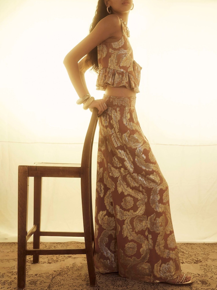 River Island Brown Printed Wide Leg Trousers - Image 2 of 4 River Island Brown Printed Wide Leg Trousers - Image 2 of 4