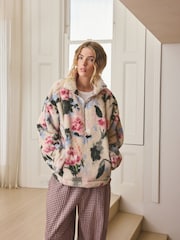 Cream Floral Borg Half Zip Fleece - Image 1 of 9