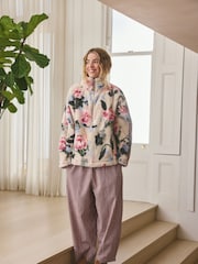 Cream Floral Borg Half Zip Fleece - Image 2 of 9