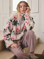 Cream Floral Borg Half Zip Fleece - Image 3 of 9