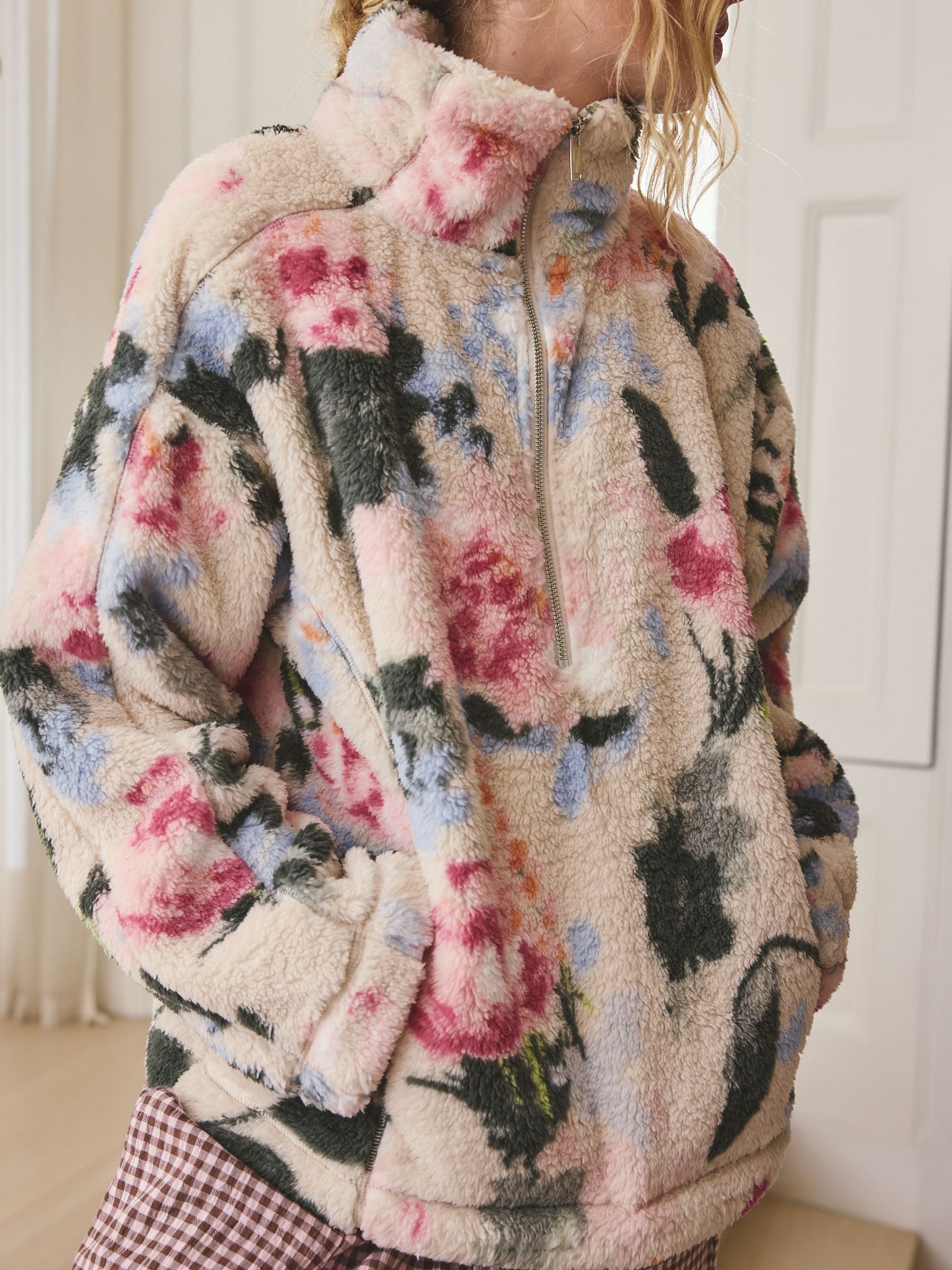 Buy Cream Floral Borg Half Zip Fleece from Next USA