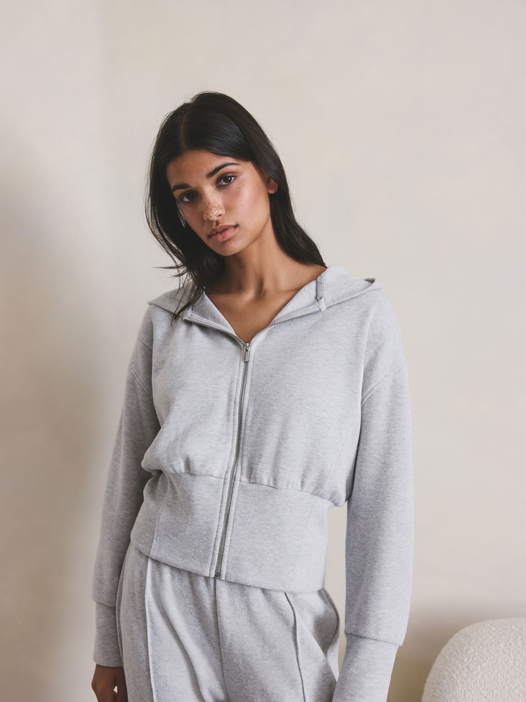 Buy Grey Ribbed Full Zip Hoodie from Next USA