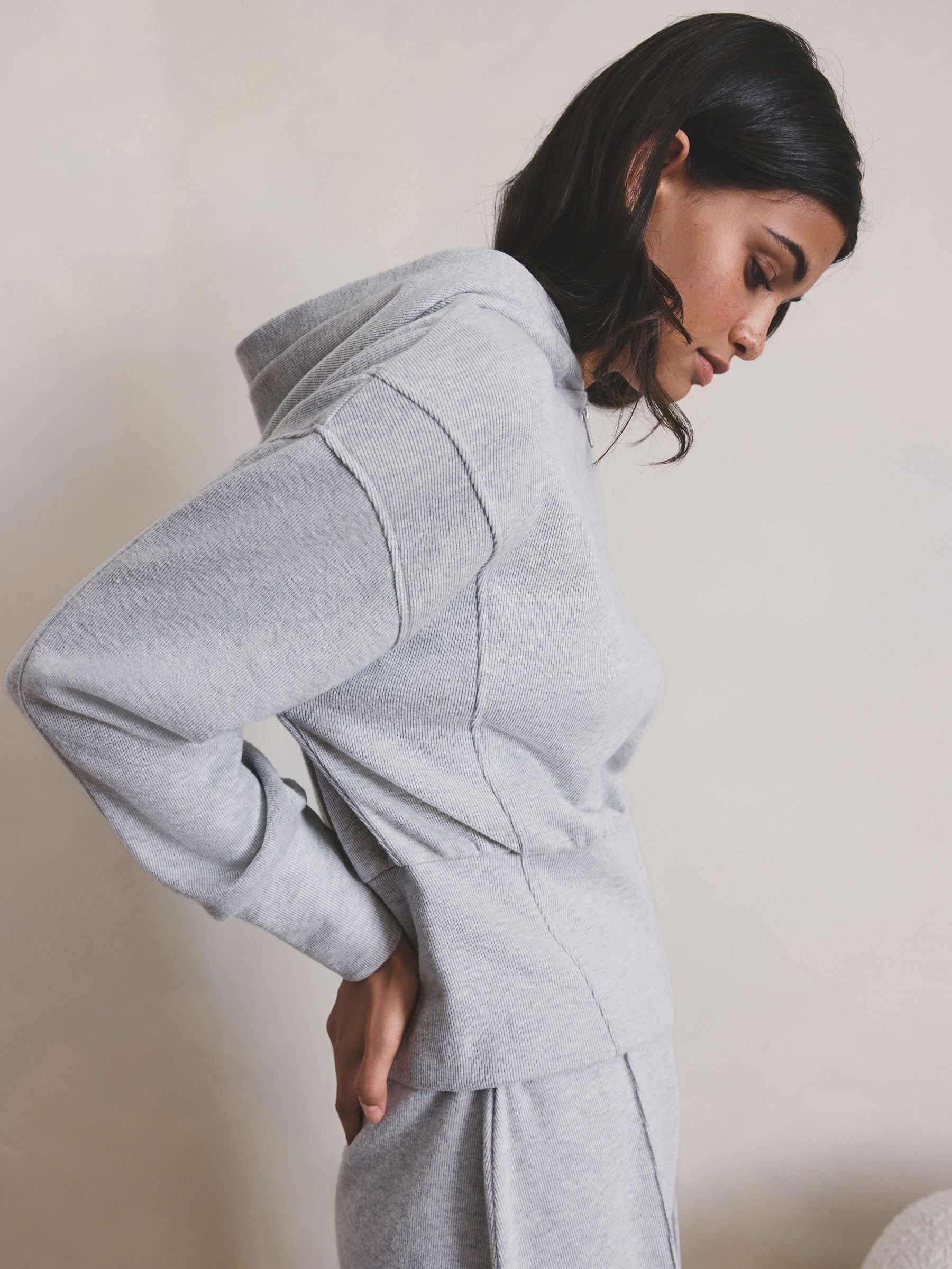 Buy Grey Ribbed Full Zip Hoodie from Next USA