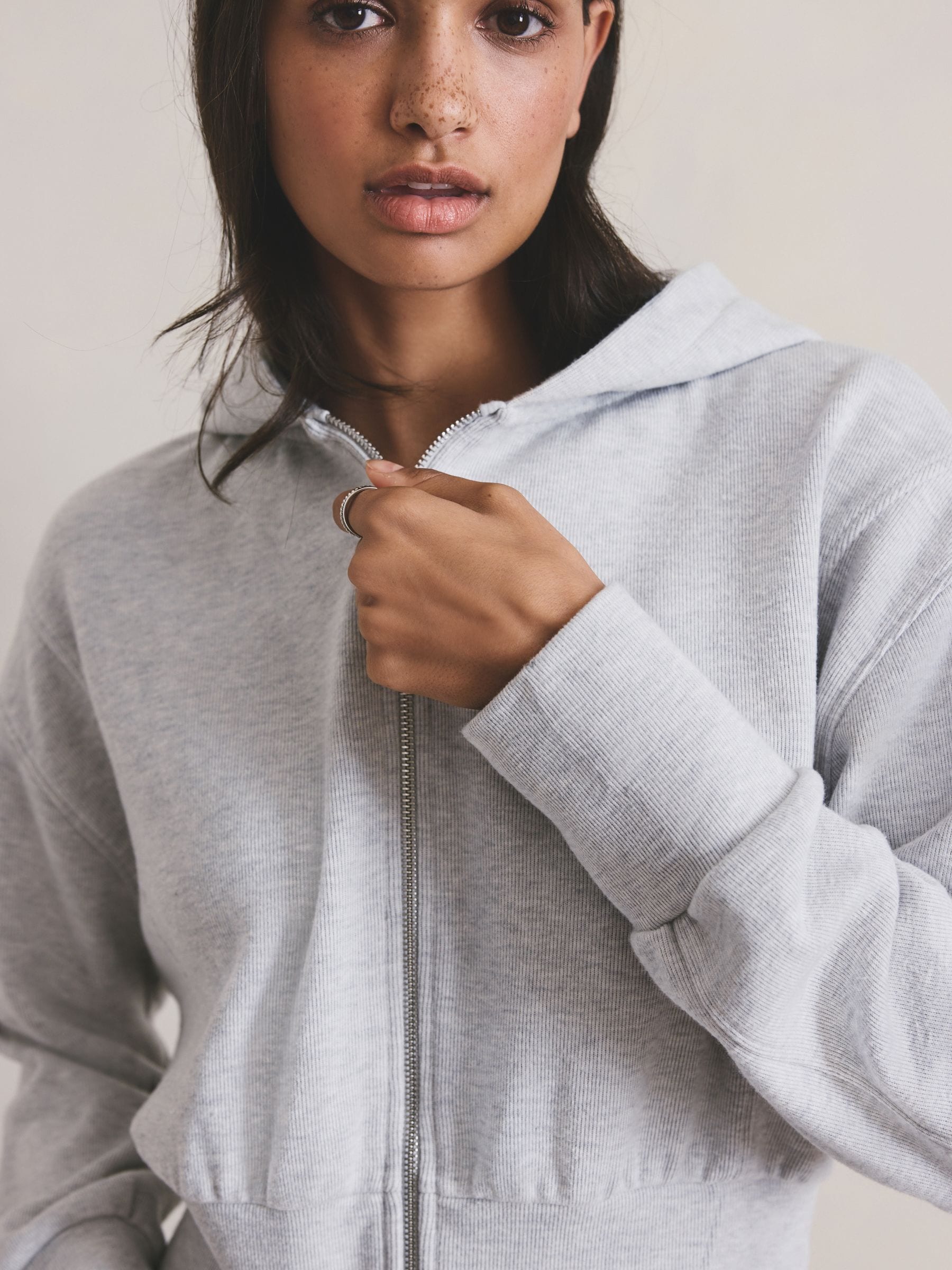 Buy Grey Ribbed Full Zip Hoodie from Next USA