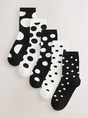 Black/White Polka Spot Ankle Socks 5 Pack - Image 1 of 8
