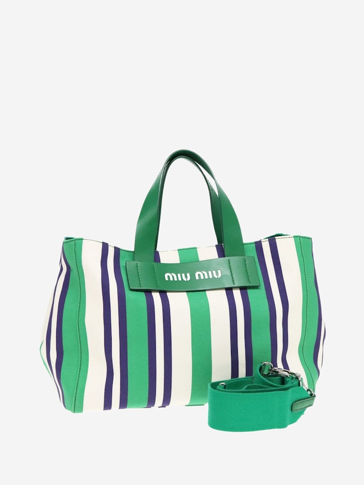 Sign of the Times Green Striped Canvas 2-Way Tote Bag - Image 1 of 10