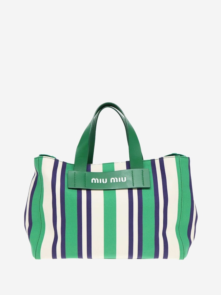 Sign of the Times Green Striped Canvas 2-Way Tote Bag - Image 2 of 10