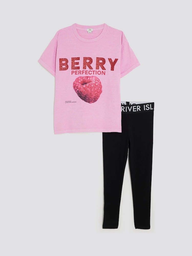 River Island Pink Girls Kickflare Top & Joggers Set - Image 1 of 5
