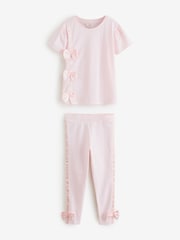 River Island Pink Girls Branded Bow T-Shirt Set - Image 1 of 1