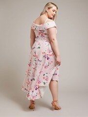YOURS LONDON Curve Pink Black Bardot Dipped Hem Dress - Image 3 of 5