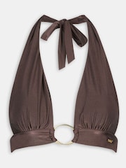 TALA Brown Halter Plunge Gold Ring Bikini Top - Image 3 of 3