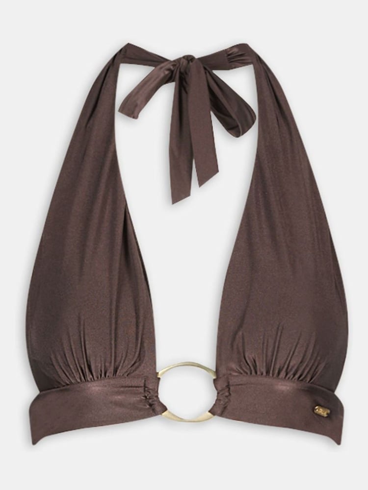 TALA Brown Halter Plunge Gold Ring Bikini Top - Image 3 of 3 TALA Brown Halter Plunge Gold Ring Bikini Top - Image 3 of 3