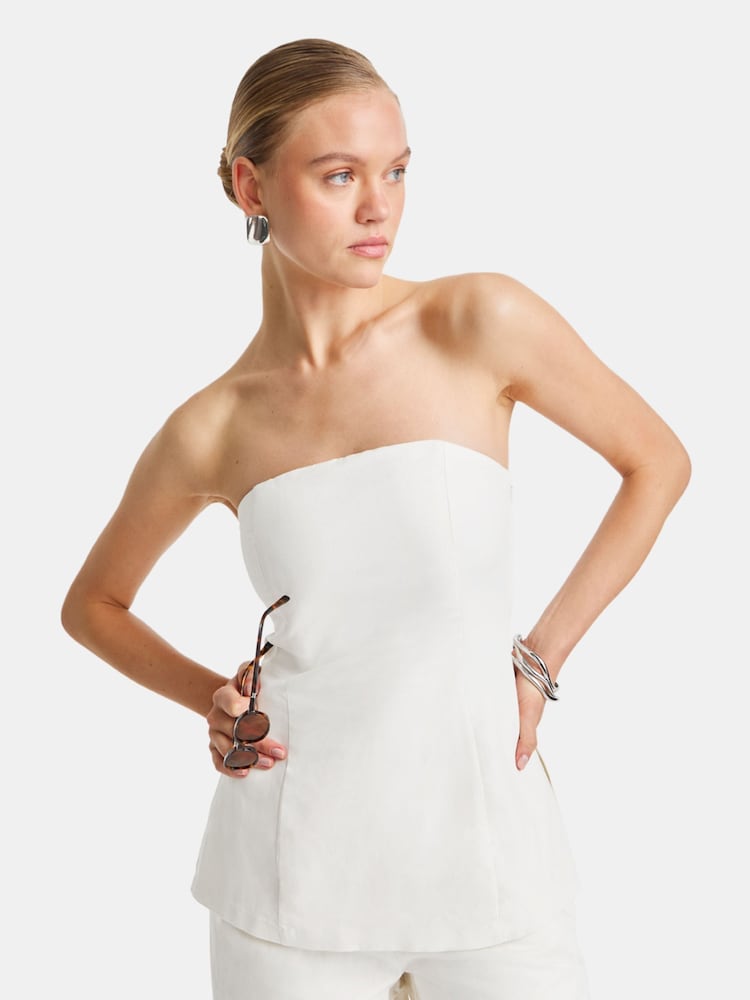 TALA White Heavyweight Linen Longline Strapless Top - Image 1 of 3 TALA White Heavyweight Linen Longline Strapless Top - Image 1 of 3