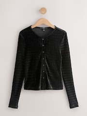 Black Velvet Long Sleeve Shirred Cardigan - Image 1 of 3