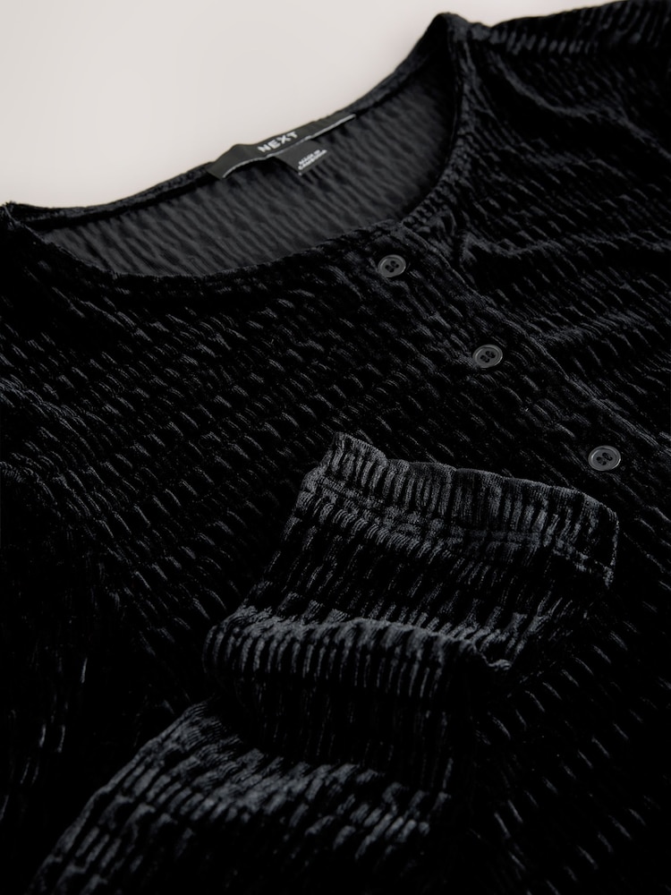 Black Velvet Long Sleeve Shirred Cardigan - Image 3 of 3