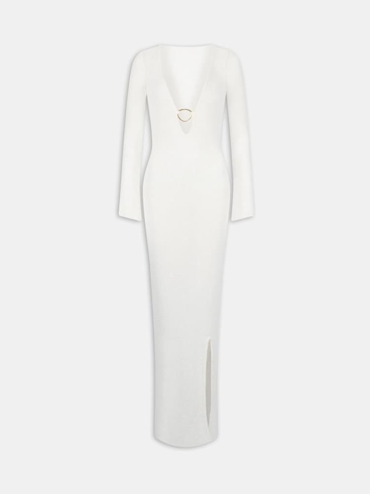 TALA White Multiway Gold Ring Long Sleeve Resort Knit Dress - Image 3 of 3