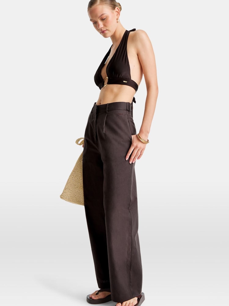 TALA Brown Heavyweight Linen Tailored Wide Leg Trousers - Image 1 of 3 TALA Brown Heavyweight Linen Tailored Wide Leg Trousers - Image 1 of 3