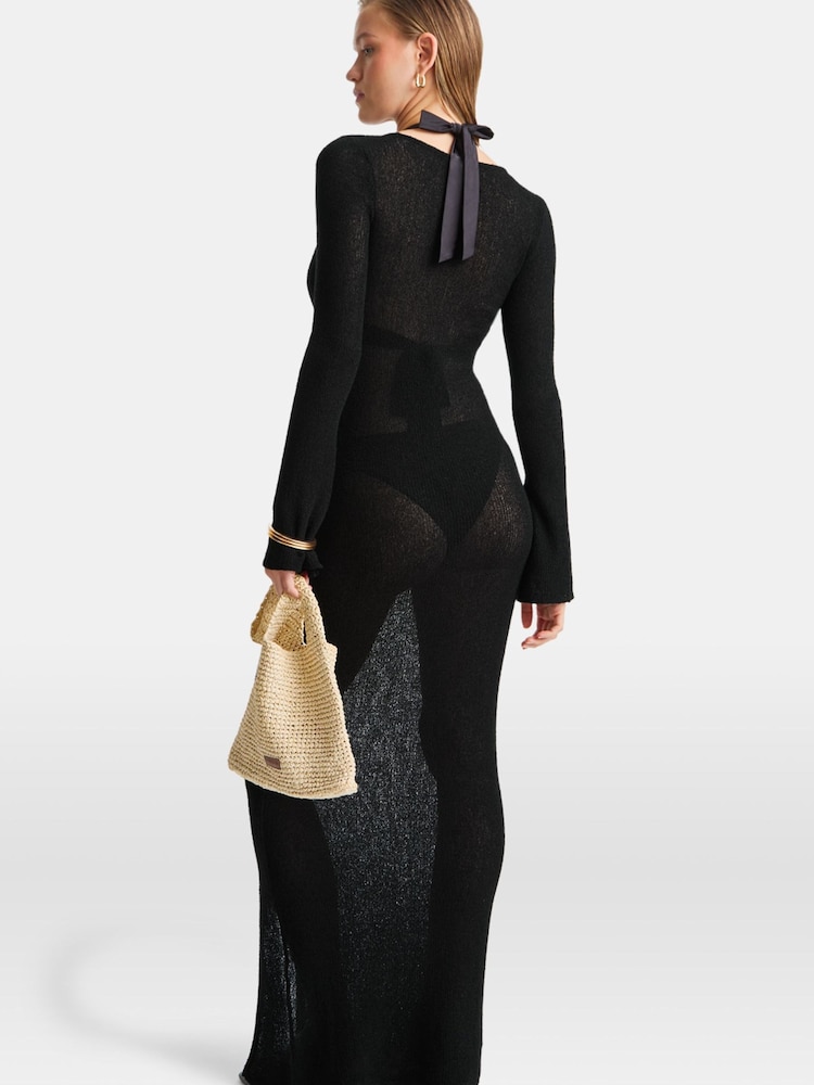 TALA Black Multiway Gold Ring Long Sleeve Resort Knit Dress - Image 2 of 3 TALA Black Multiway Gold Ring Long Sleeve Resort Knit Dress - Image 2 of 3
