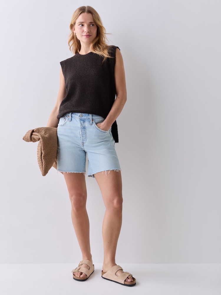 Levi's Light Blue Denim 501 Mid Thigh Shorts - Image 1 of 4 Levi's Light Blue Denim 501 Mid Thigh Shorts - Image 1 of 4