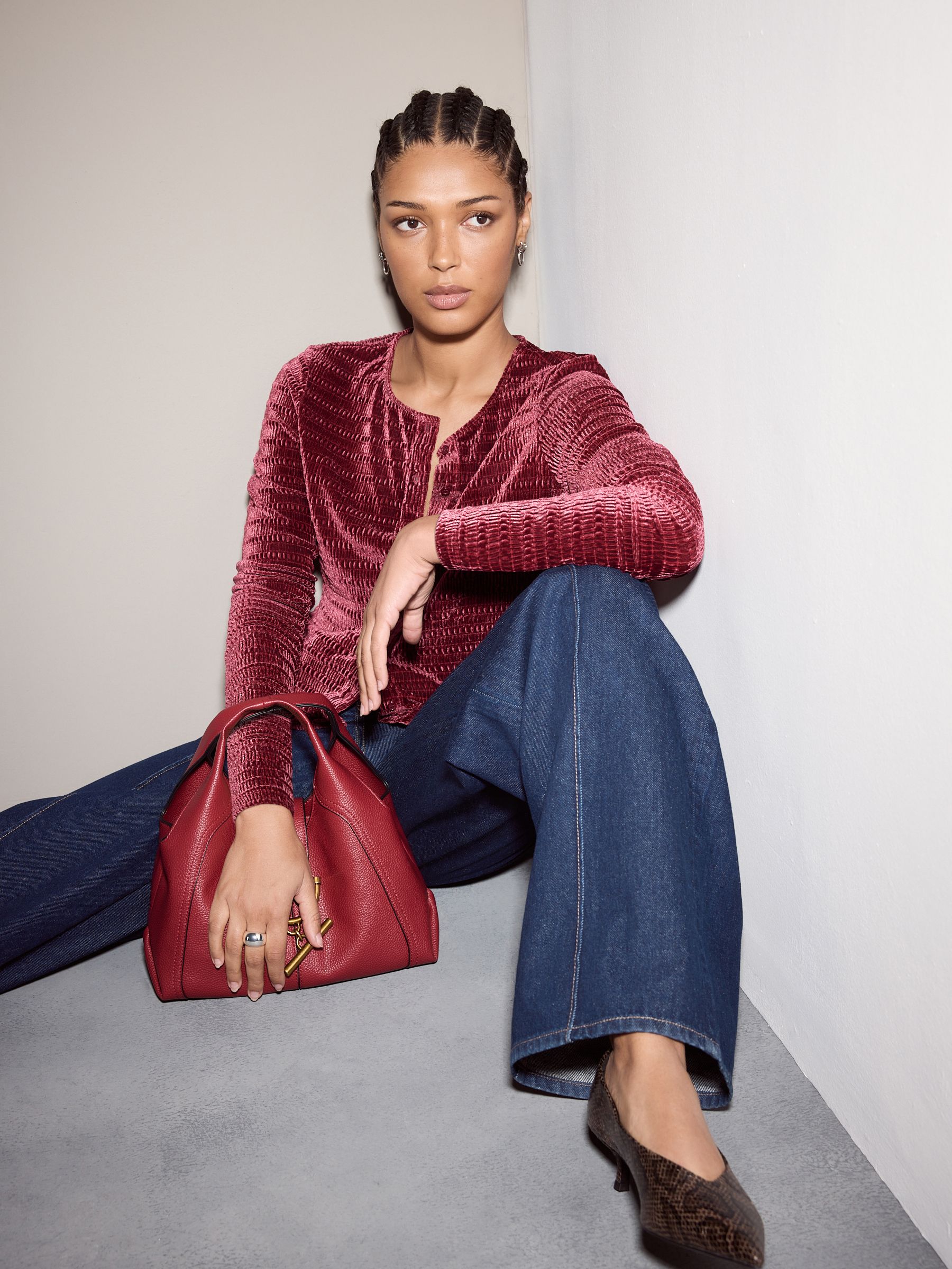 Buy Burgundy Red Velvet Long Sleeve Shirred Cardigan from Next USA