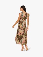 Adrianna Papell Floral Print Hi Low Midi Brown Dress - Image 2 of 6