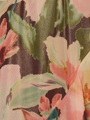Adrianna Papell Floral Print Hi Low Midi Brown Dress - Image 3 of 6