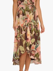 Adrianna Papell Floral Print Hi Low Midi Brown Dress - Image 5 of 6