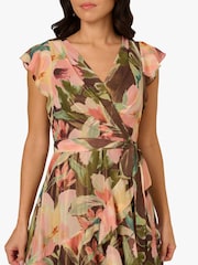 Adrianna Papell Floral Print Hi Low Midi Brown Dress - Image 6 of 6