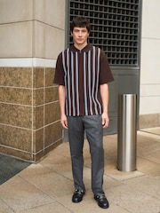 Blue/Brown Vertical Stripe Quarter Zip Polo Shirt - Image 2 of 7