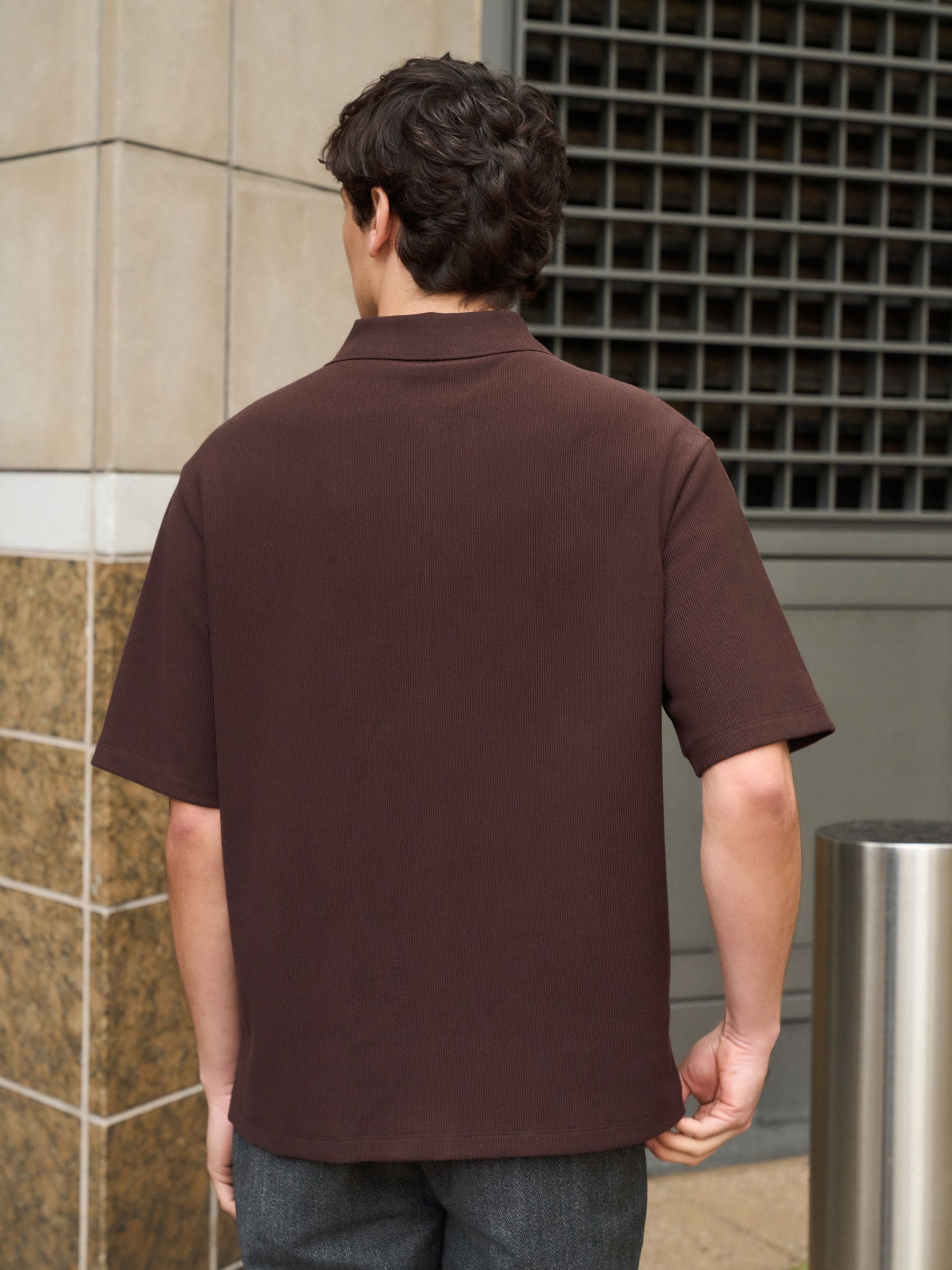 Buy Blue/Brown Vertical Stripe Quarter Zip Polo Shirt from Next