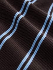 Blue/Brown Vertical Stripe Quarter Zip Polo Shirt - Image 6 of 7