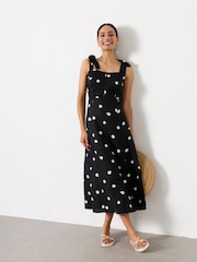 FatFace Delphine Black Spot Petite Linen Midi Dress - Image 1 of 8