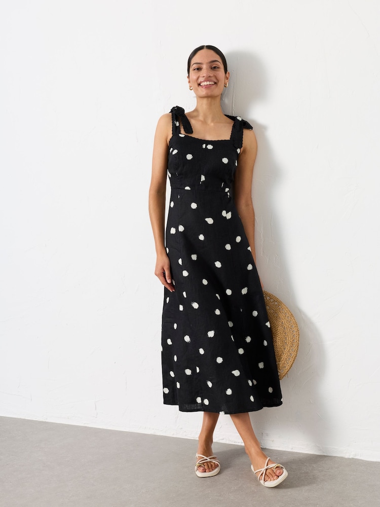 FatFace Delphine Black Spot Petite Linen Midi Dress - Image 1 of 8 FatFace Delphine Black Spot Petite Linen Midi Dress - Image 1 of 8