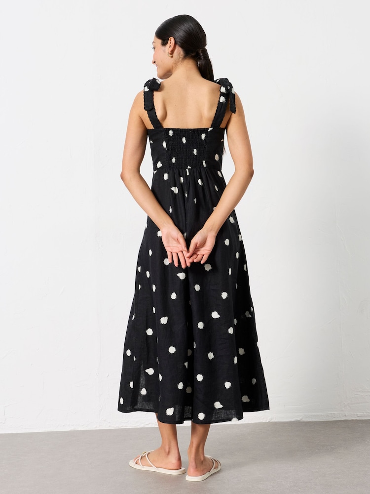 FatFace Delphine Black Spot Petite Linen Midi Dress - Image 2 of 8 FatFace Delphine Black Spot Petite Linen Midi Dress - Image 2 of 8