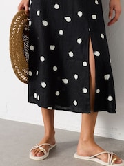 FatFace Delphine Black Spot Petite Linen Midi Dress - Image 5 of 8