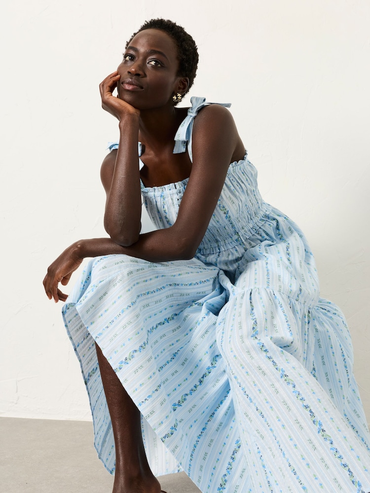 FatFace Martha Blue Petite Stripe Midi Dress - Image 1 of 7