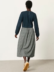 FatFace Nia Blue Ditsy Petite 2in1 Midi Dress - Image 2 of 8