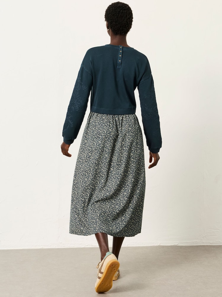 FatFace Nia Blue Ditsy Petite 2in1 Midi Dress - Image 2 of 8