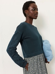 FatFace Nia Blue Ditsy Petite 2in1 Midi Dress - Image 4 of 8