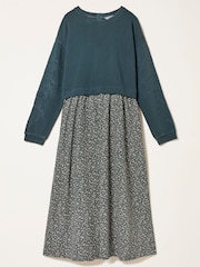 FatFace Nia Blue Ditsy Petite 2in1 Midi Dress - Image 7 of 8