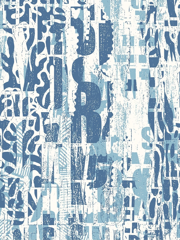 Origin Murals Denim Blue Letterpress Graffiti Matte Non Woven A3 Mural Sample - Image 1 of 1 Origin Murals Denim Blue Letterpress Graffiti Matte Non Woven A3 Mural Sample - Image 1 of 1