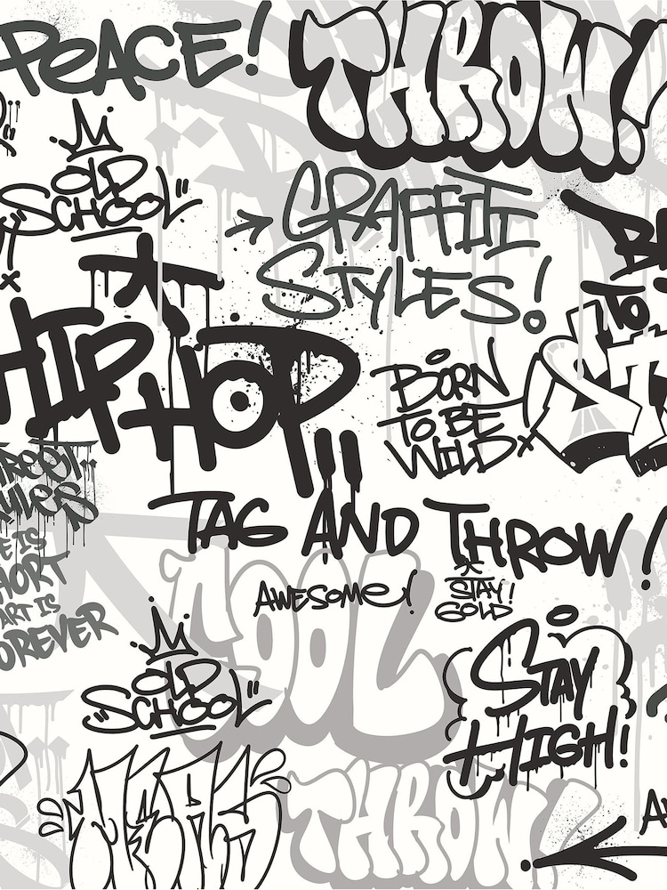Origin Murals Black and White Mono Graffiti Matte Non Woven A3 Mural Sample - Image 1 of 2